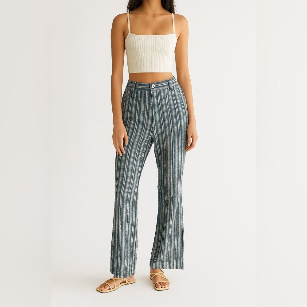 Urban Outfitters High Rise Flare Pants Blue Green Stripe 0